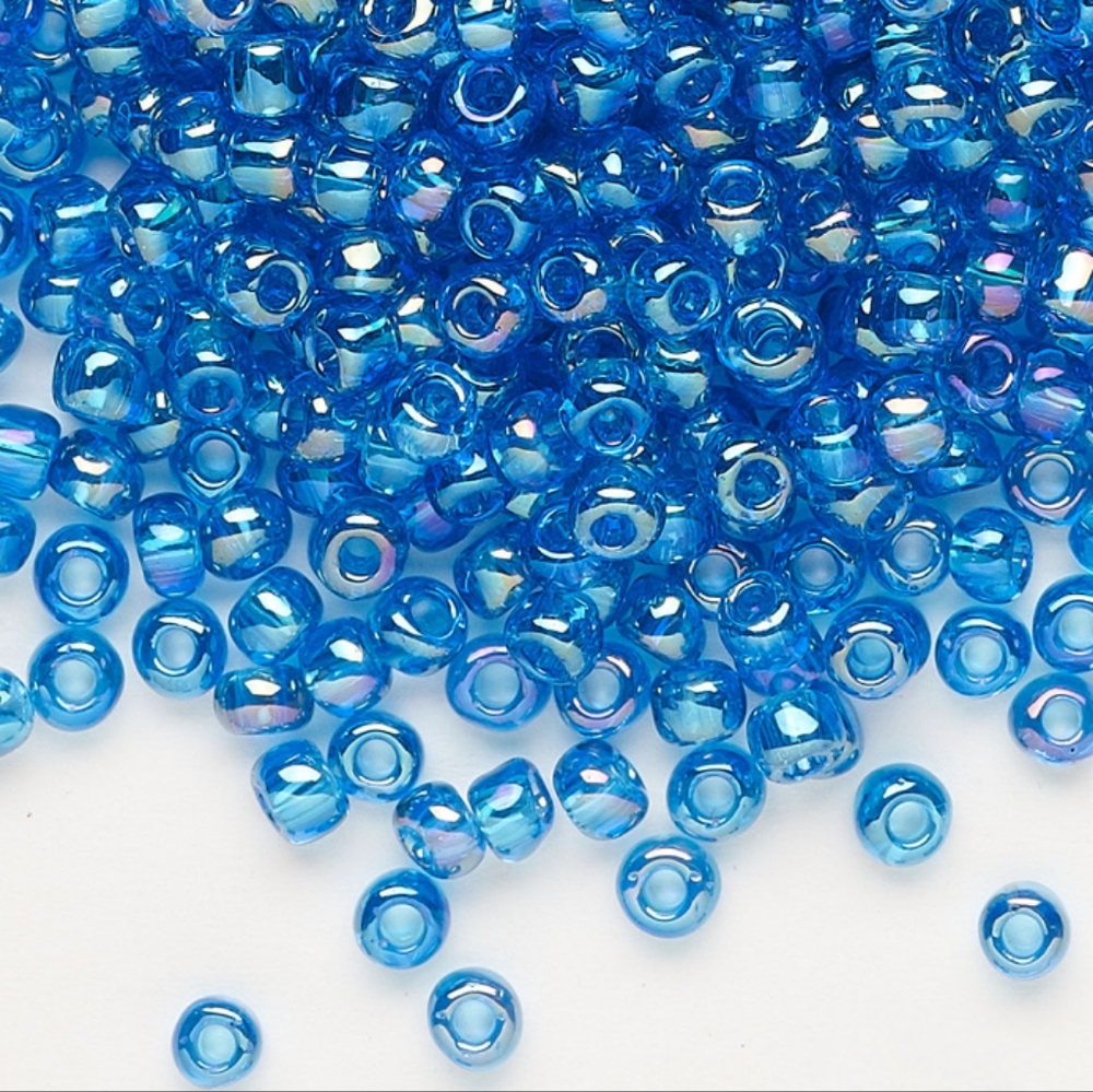 3/$15 Dyna-Mites Glass Seed Bead #6 Round 5309SB Transparent Rainbow Teal Blue
